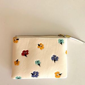 cream leather Floral card coin wallet purse